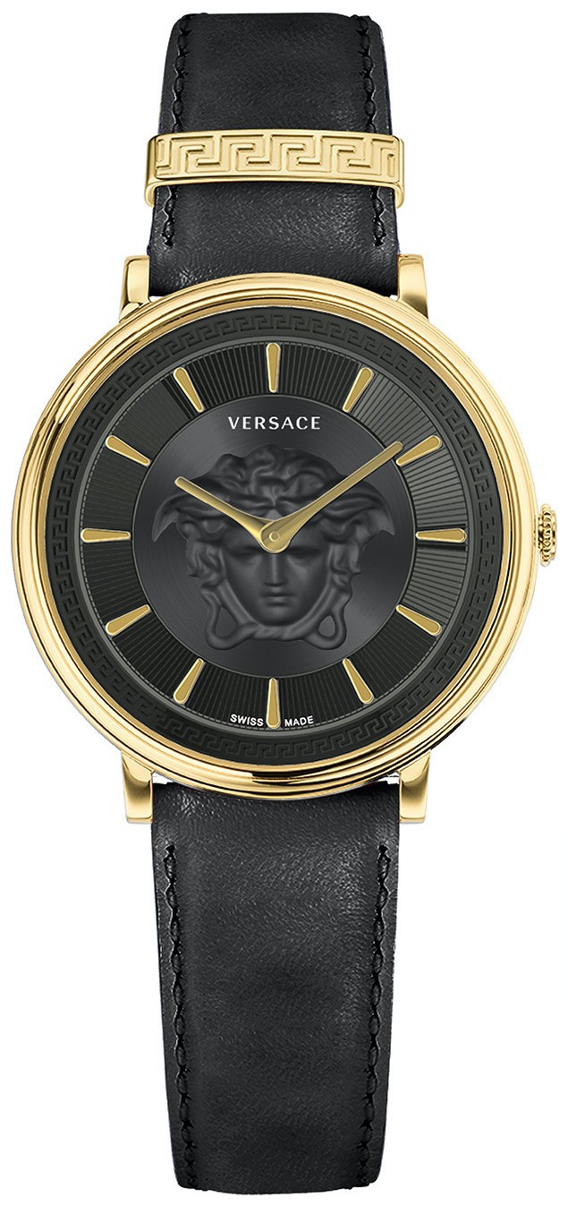 Versace V-Circle Black Leather Strap Women's Watch 38mm 4*49 Retail