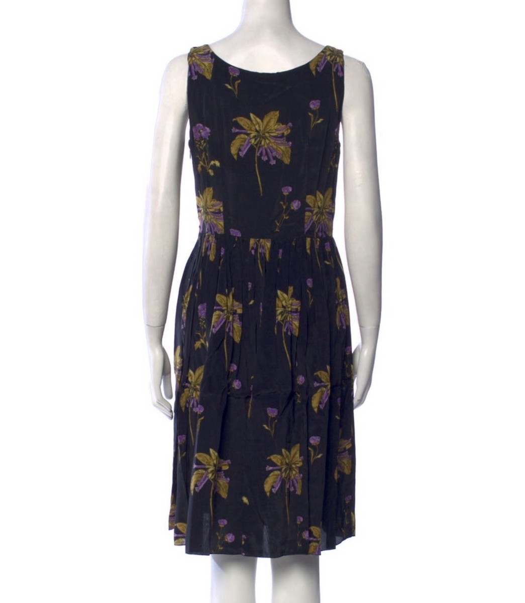 Prada Floral Nylon A-line Dress Black Purple IT42 | eBay