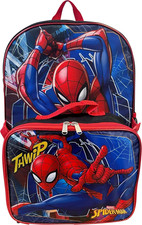 Spiderman Boy'S 16 Inch Backpack with Removable Matching Lunch Box Set Black-Re