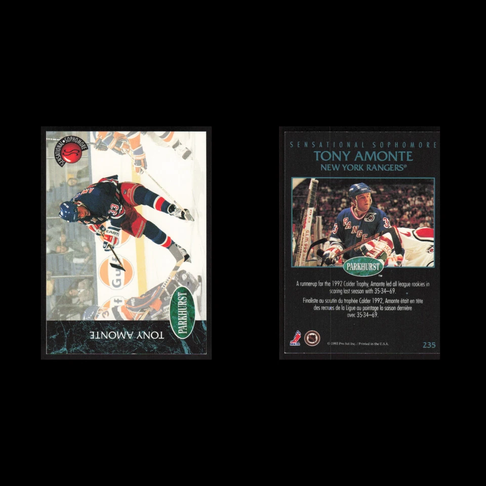 Tony Amonte #235 1992 Parkhurst New York Rangers Hockey Card NHL NM - Image 3 of 3