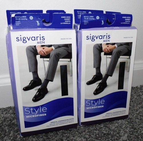 4 pares de calcetines de compresión Sigvaris estilo hombre microfibra 15-20 mmHg NUEVO talla LL