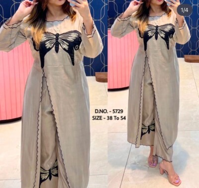 Women Plus Size Grey Indian Cotton Khadi Flared Long Kurta Top & Pant, Coord Set