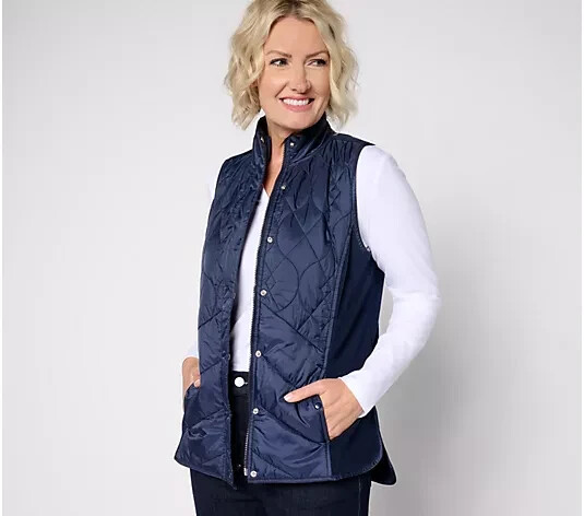 Denim & Co. Chaleco Acolchado Active Tejido/Tejido Mezcla Azul Marino Talla 1X A657516