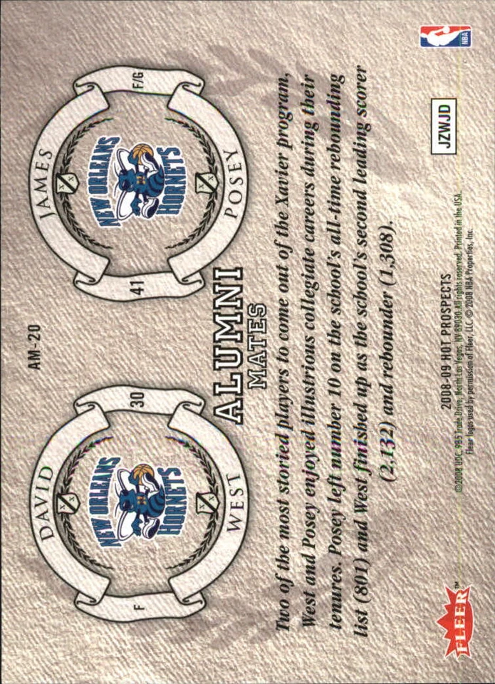 2008-09 Hot Prospects Alumni Mates #AM20 David West/James Posey - NM-MT - Image 2 of 2