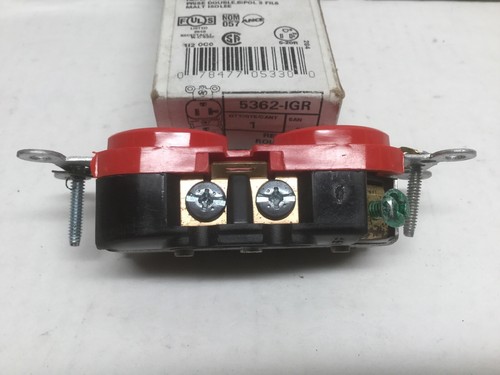 LEVITON 5362-IGR Isolated Ground Duplex Receptacle 2 Pole, 3 Wire, Red, 20A 125V - Picture 4 of 5