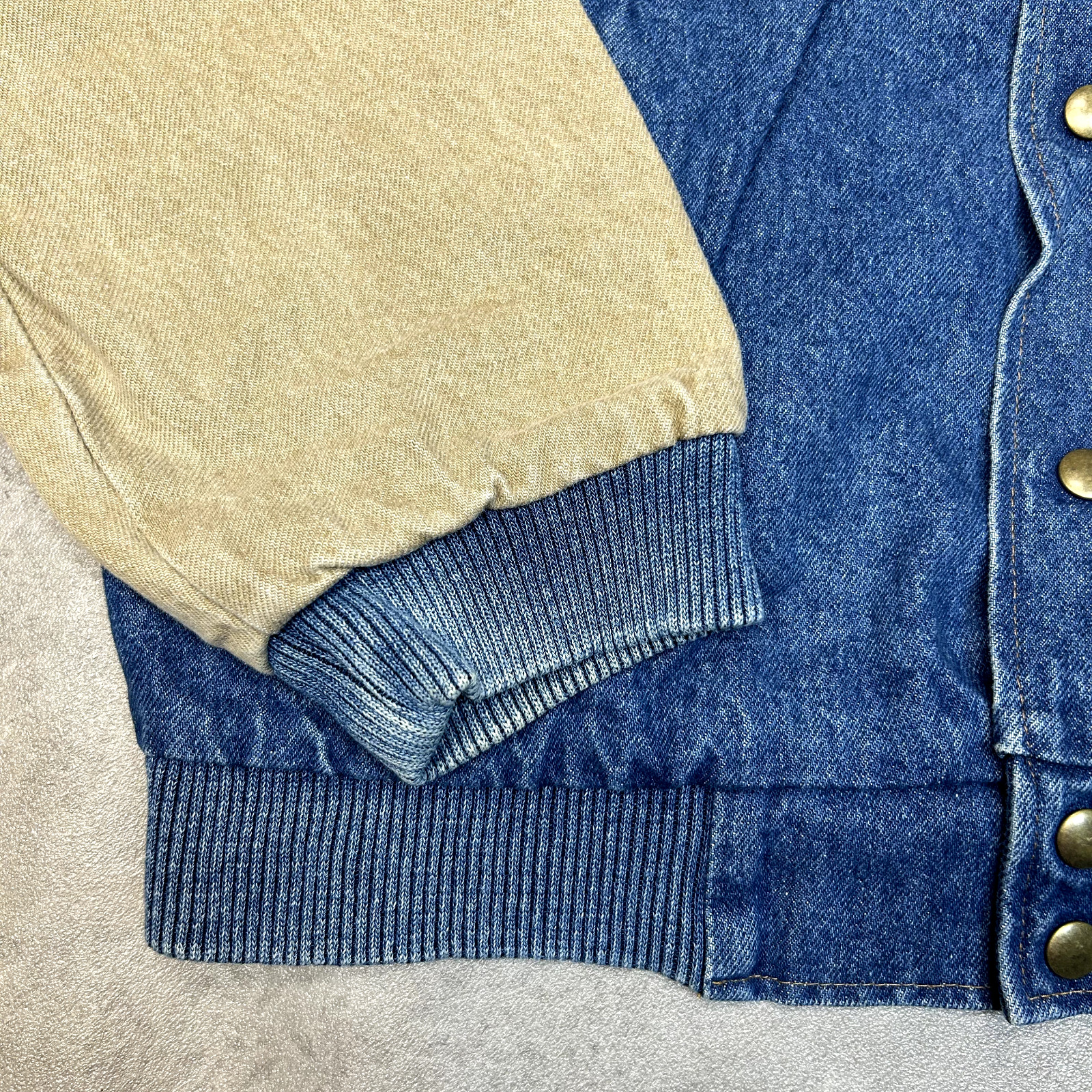 Three Rivers Denim Bomber Jacket Womens Small Button Up Varsity Coat, Blue image 6
