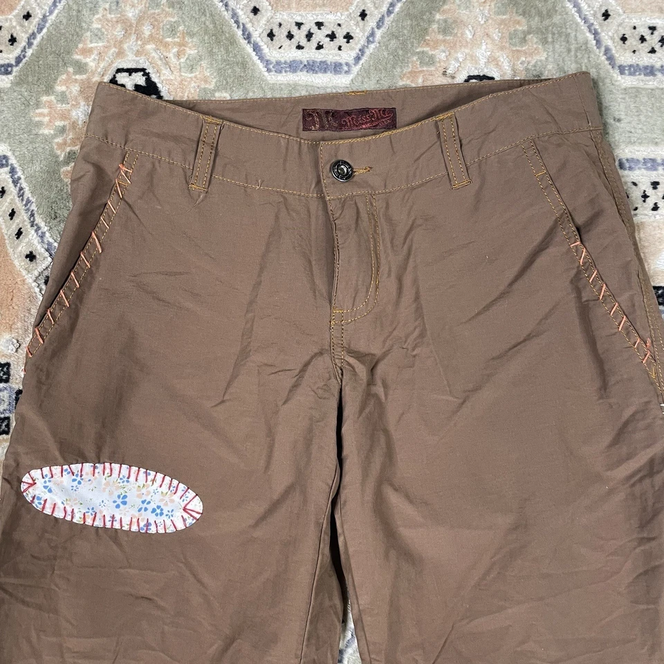 MISS ME WOMENS EMBELISHED PATCHWORK FLARE LEG PANTS SASHIKO BROWN SZ S (30x31) - Image 2 of 4