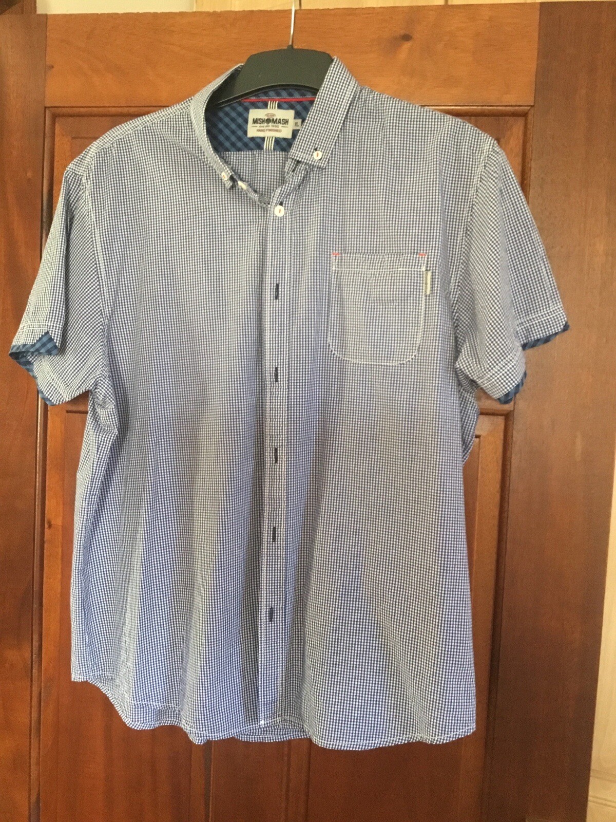 Mens Mish Mash Blue Check Short Sleeve Shirt. Size XL