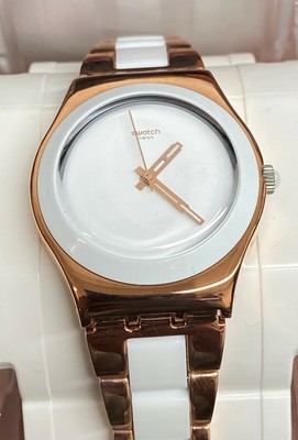 Swatch YLG121G White Dial Gold Tone Stainless Steel/Ceramic Strap Women's  Watch | eBay