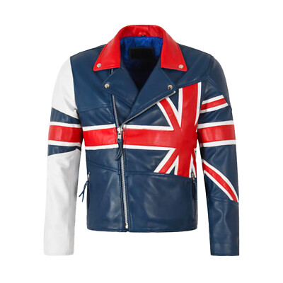 Herren Rindsleder Biker Jacke - British Flag Edition - YKK Reißverschluss - BESTSELLER