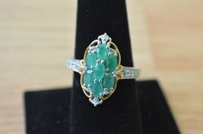 1.89ct Colombian Emerald / Zircon Ring 14K YG Platinum over Sterling Silver Sz 9