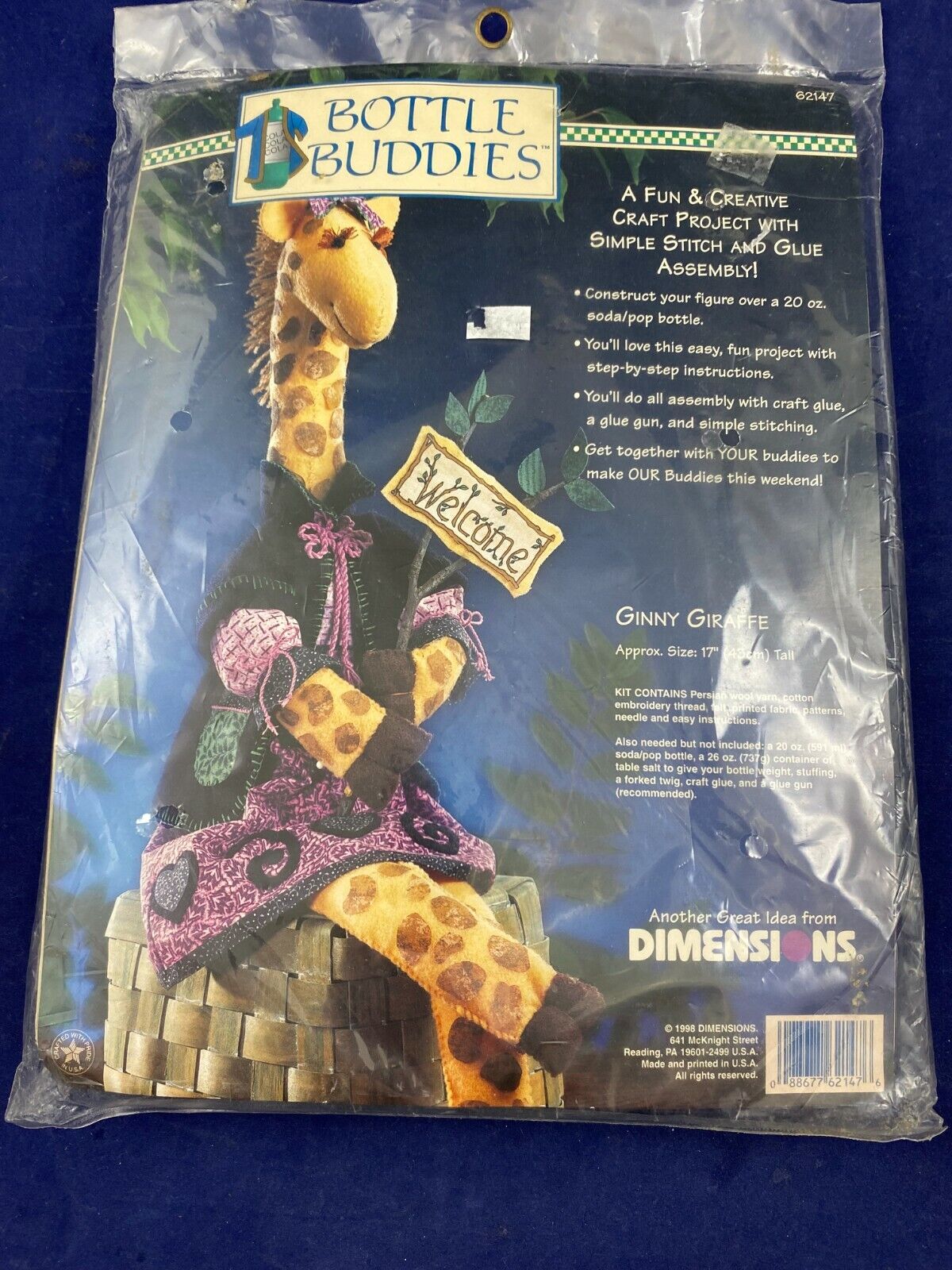 vintage dimensions  bottle buddies kit 62147 Ginny Giraffe 17" Tall NIP 1998