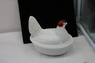 VINTAGE Westmoreland Milk Glass Chicken Rooster Hen On Nest Lidded Bowl GA