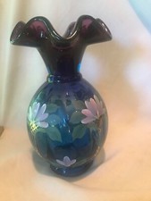 Fenton Art Glass Honor Collection 2003 Mulberry hand painted Vase