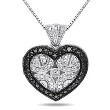 Amour Sterling Silver Black Diamond Accent Heart Locket Necklace