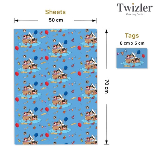 Boys Wrapping Paper - Blue Pirates - 2, 4 or 6 Sheets & Tags - Card Available - Picture 3 of 37