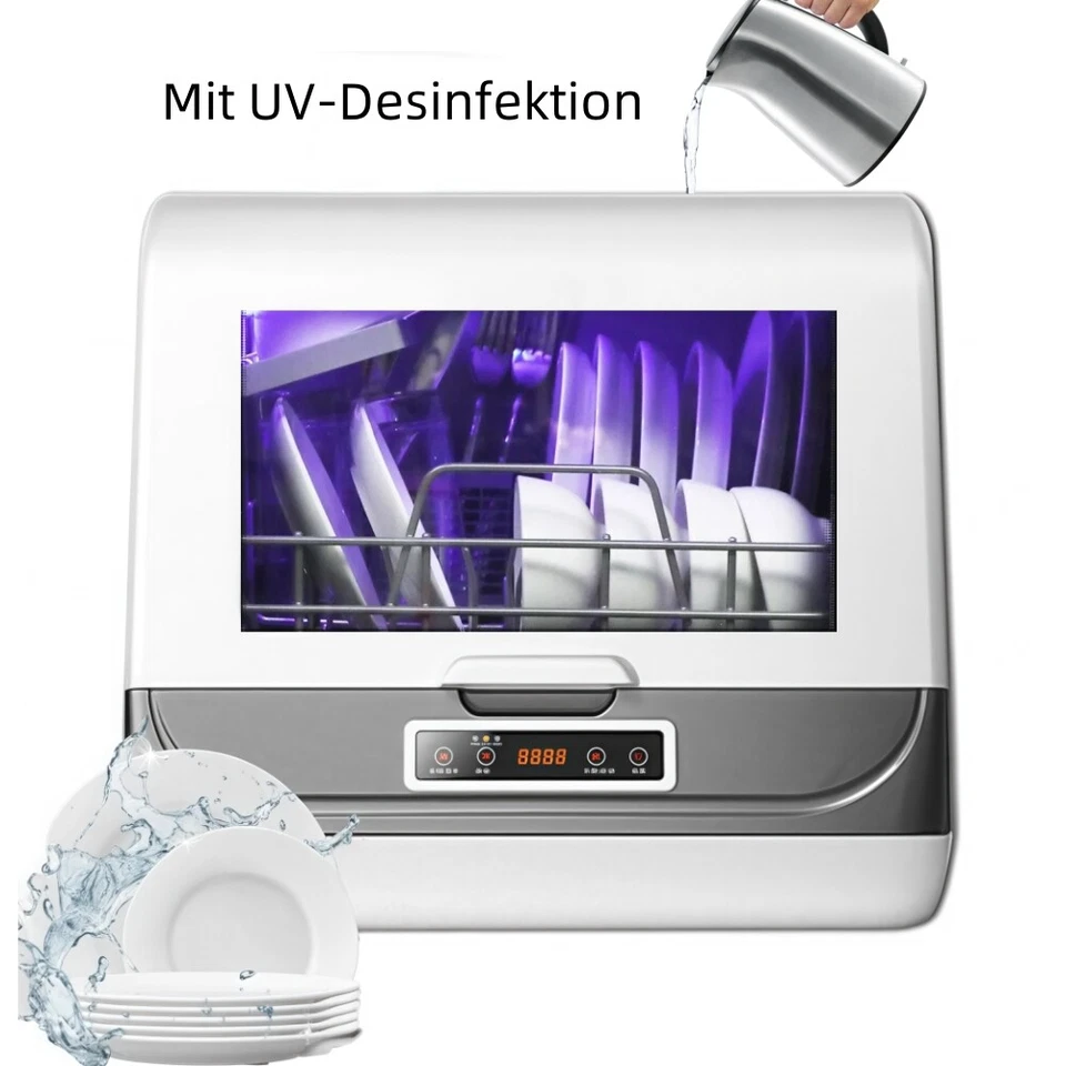 Geschirrspüler 5L mini Spülmaschine Tischgeschirrspüler 45cm Freistehen Mit UV