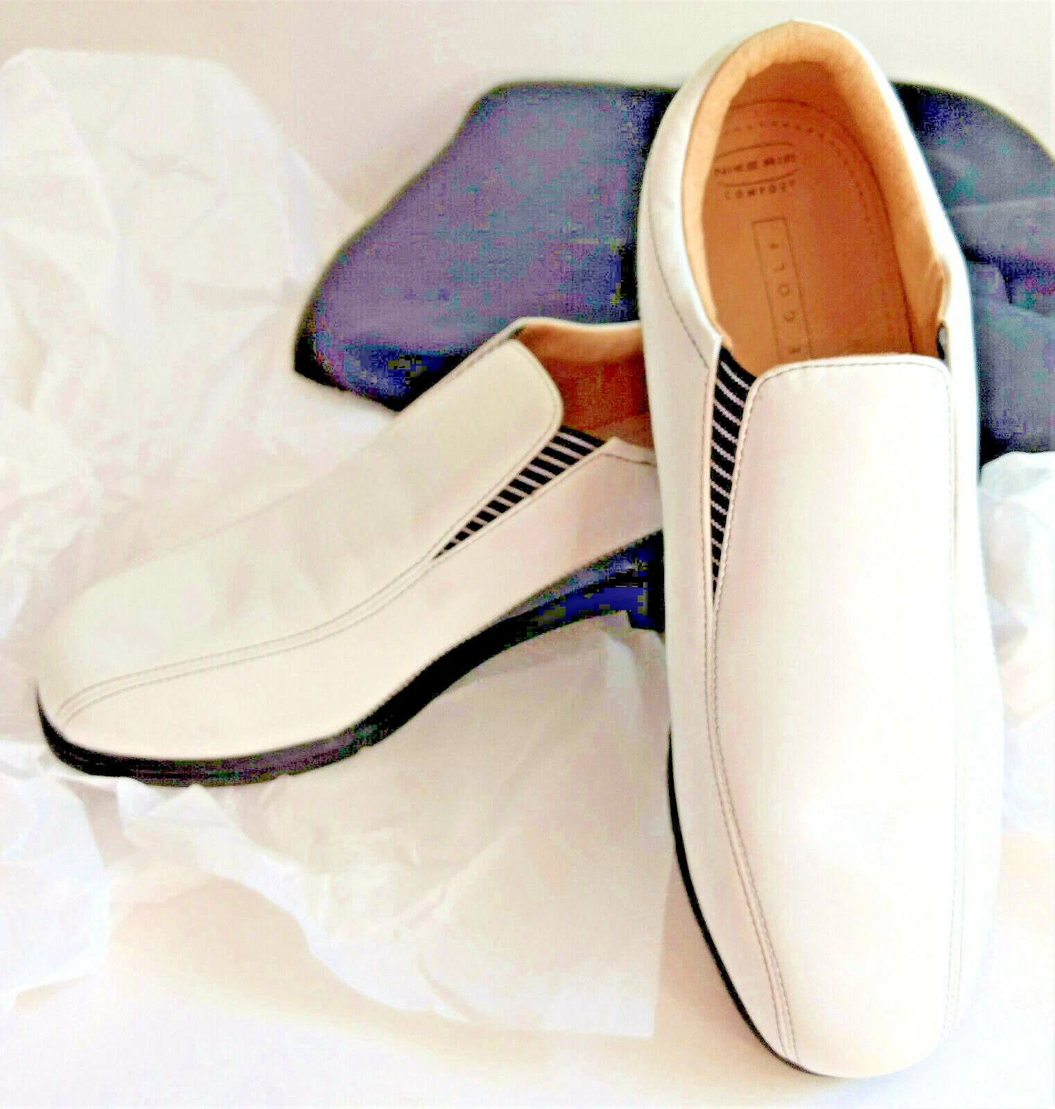 NIKE LINEA DONNA Verdana scarpa da golf slip on PELLE 9 5 US punta morbida bianca nera NUOVA