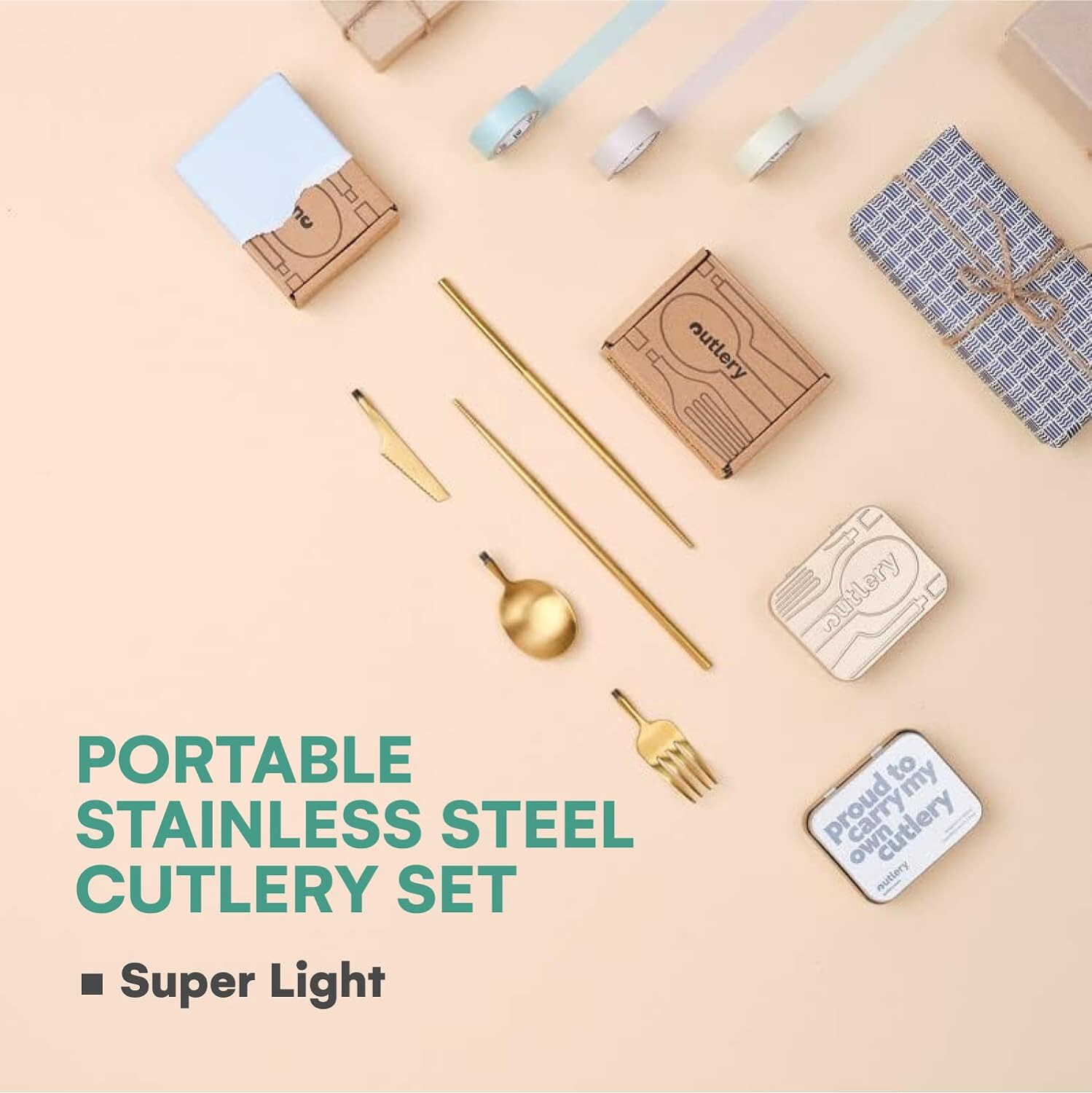 Outlery Portable & Reusable Stainless Steel Travel Cutlery Set - Metallic Gold