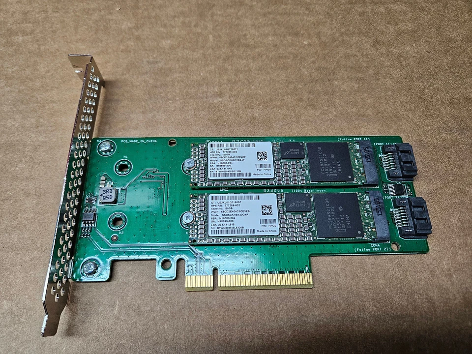 HP 759505-001 - Dual M.2 PCIe Riser Card 2x 120GB SSD Pegatron  HP 777259-002 - Image 2 of 2