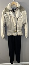 NILS Skiwear One Piece Stirrup Ski Suit Belted Women's Sz 8 Beige/Black Vintage