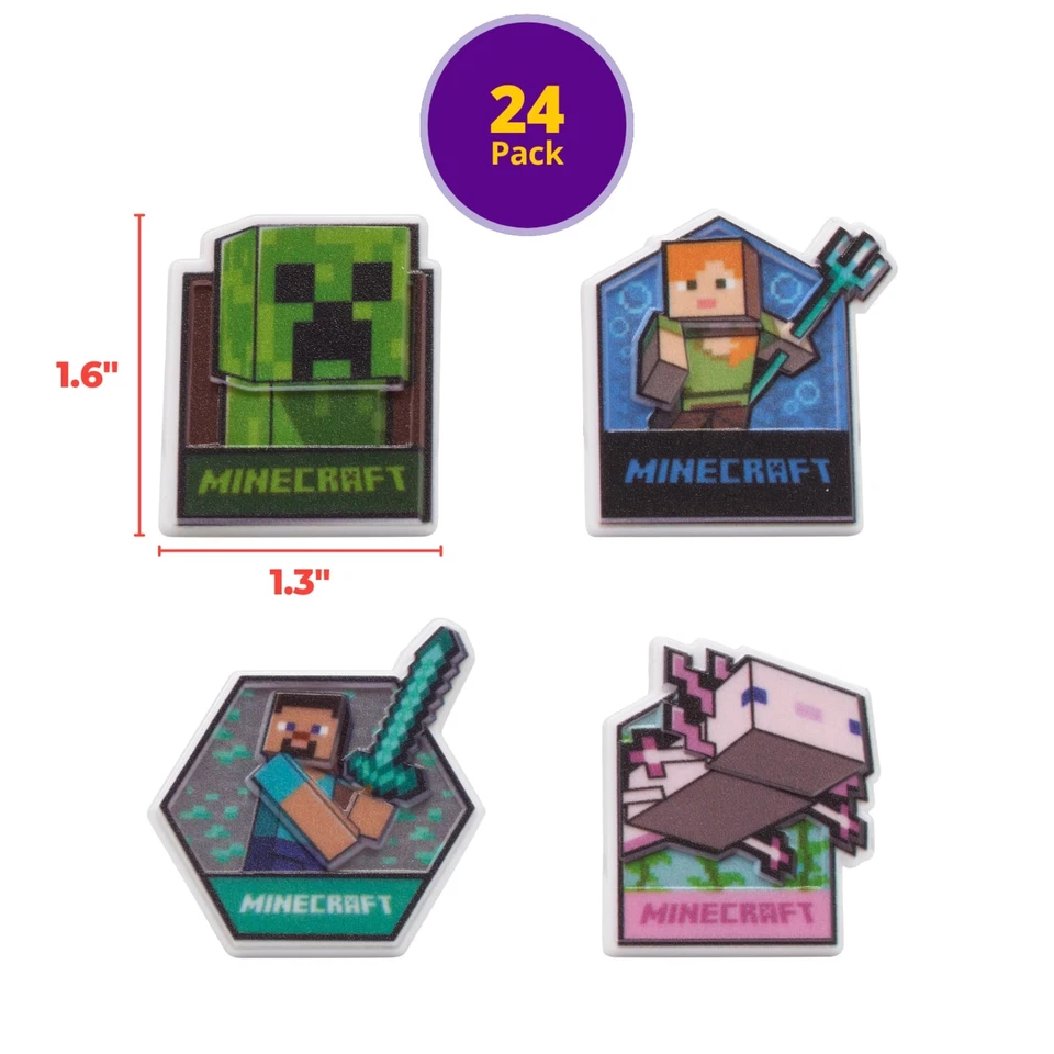 DecoPac Minecraft 杯子蛋糕戒指 24 包爬行者 Alex Steve Axolotl 装饰 — 第 3/4 张图片