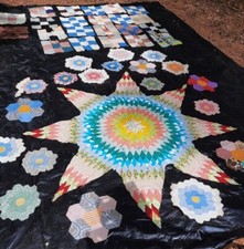 Huge lot Vintage Handmade Quilt Blocks feed sack star squares hand sewn