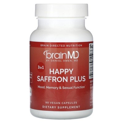 BrainMD Happy Saffron Plus 3-in-1 Vegan Capsules Mood Support Supplement NEW