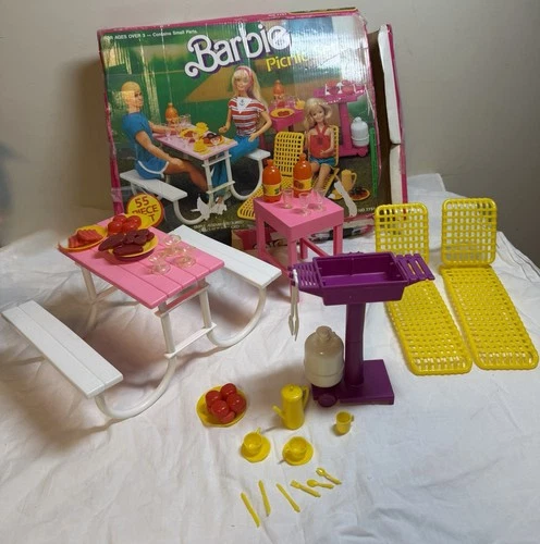 Vintage 1986 Mattel Barbie Picnic Set  #7751 Incomplete Picnic Table Accessories