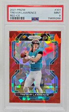2021 Prizm RED ICE REFRACTOR TREVOR LAWRENCE RC Rookie Football Card PSA 9 MINT. rookie card picture