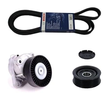 Serpentine Drive Belt Kit with Tensioner & Idler Pulley for Mercedes Black 