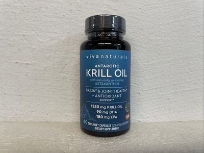 Viva Naturals Antarctic Krill Oil with Astaxanthin Capsules 60 Count 11/26 New