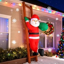 8FT Santa Claus Climbing on Ladder Christmas Decoration with Built-in LED Lights