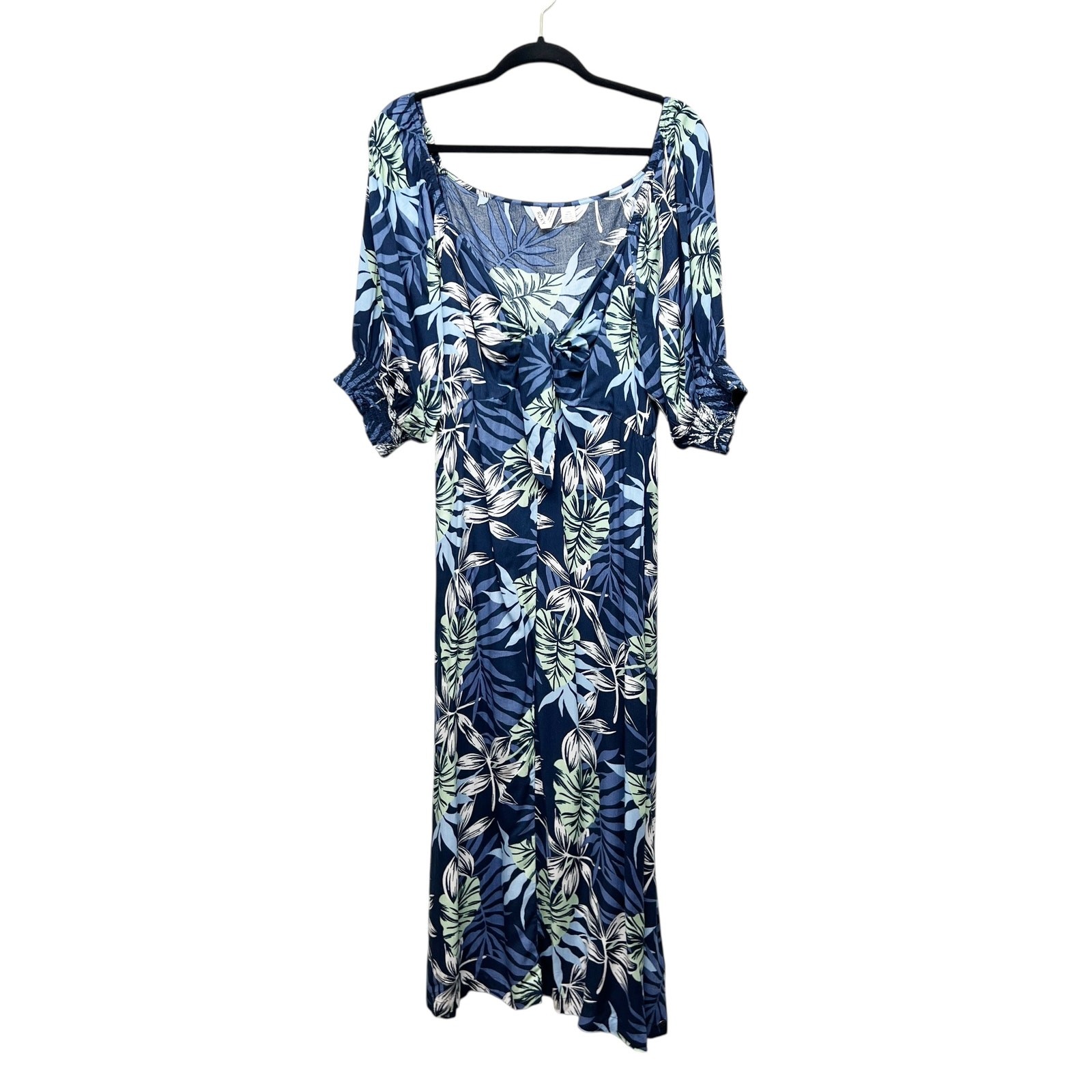 Roxy Floral Babydoll Midi Dress Womens Large Cottagecore Resort Beachy Hawaiian