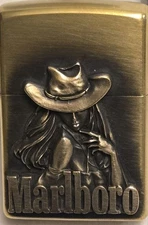 Marlboro Zippo Writer 19 USA Embossed Metal Lighter Collectible Used