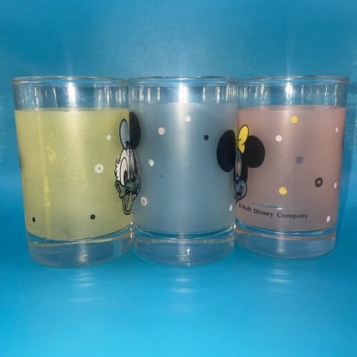 Walt Disney Frosted Juice Glasses 3 Minnie Mickey Donald Vintage - Picture 2 of 5