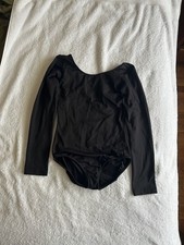 Eurotard Leotard Adult L Black Long Sleeve Scoop Neck Nylon Spandex NWOT