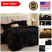 Luxury Black Shaggy Comforter Set - Reversible Faux Fur Bedding for King Size