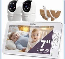 Comfyer 7" HD Split-Screen Baby Monitor with 2 Cameras, Video white
