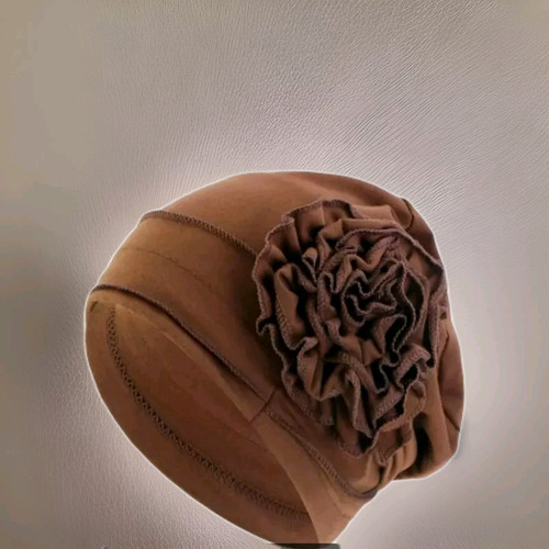 Rose Turban Beanie Hat – Brown Women’s Headwear for Chemo & Hair Loss
