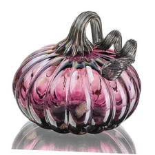 5 Inch Hand-Blown Glass Pumpkin Collectible Figurines Art Glass Bright Purple