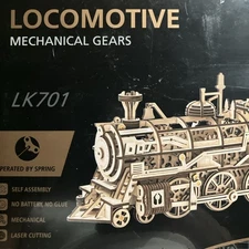 ROKR LK701 Mechanical Gears Locomotive 3D Wooden Train Operated By Spring NEW