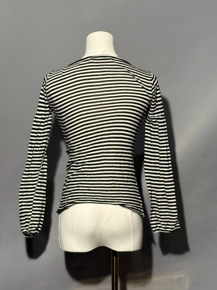 Vintage Style Women’s XS Striped Black And White Shirt Velvet - Image 3 of 4