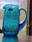 VINTAGE BLENKO SMALL BLUE CRACKLE GLASS PITCHER - 7 INCHES TALL !!!!!!!