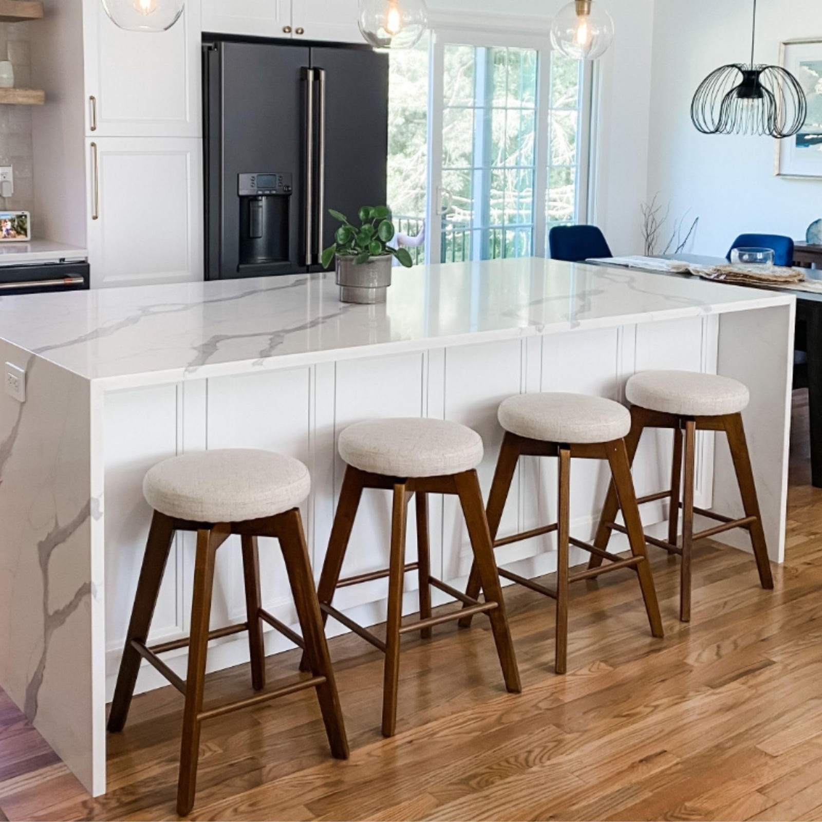 Amalia Backless Kitchen Counter Height Bar Stool, Solid Wood with 360 Swivel ...