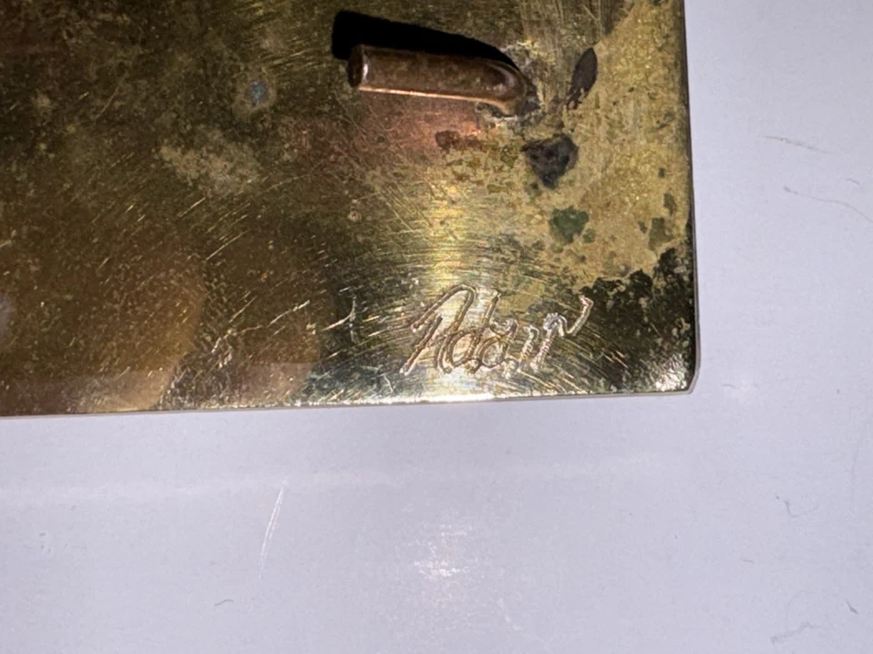 Hermosa hebilla de cinturón de latón con incrustaciones de piedra Adair vintage firmada artesanalmente Foto 4 de 4