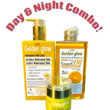 4 In 1 Set Golden Glow Body Milk 500ml Lotion + 1000ml exfoliating shower Gel.