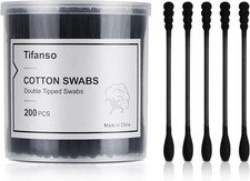 200 Count Black Double Tipped Cotton Swabs, Hypoallergenic Natural  Soft Cotton