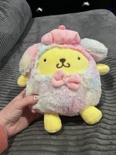 NWT Sanrio Pompompurin Pouch Fluffy Rainbow Design Plush Case