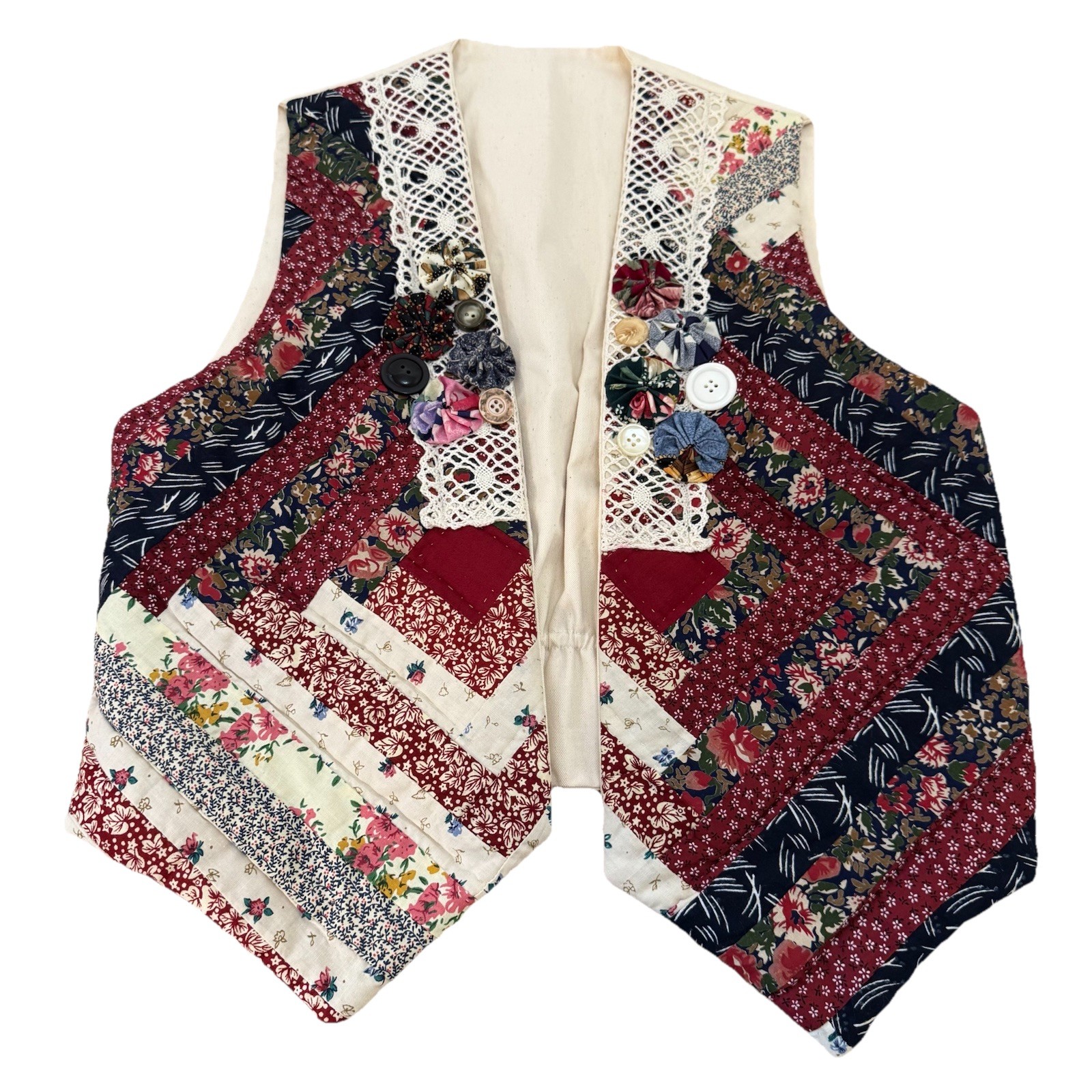 Vintage Handmade Patchwork Quilt Square Granny Gr… - image 1